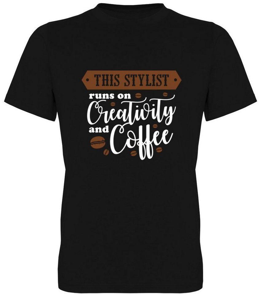 G-graphics T-Shirt This Stylist runs on creativity and Coffee Herren T-Shirt, mit trendigem Frontprint, Aufdruck auf der Vorderseite, Spruch/Sprüche/Print/Motiv, für jung & alt von G-graphics