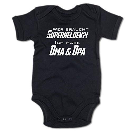 G-graphics Wer braucht Schon Superhelden? Ich Habe Oma & Opa Baby-Body 250.0312 (0-3 Monate, schwarz) von G-graphics