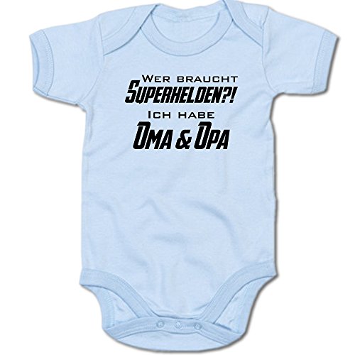 G-graphics Wer braucht Schon Superhelden? Ich Habe Oma & Opa Baby-Body 250.0312 (12-18 Monate, blau) von G-graphics