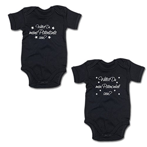 G-graphics Willst Du Meine Patentante Sein? & Willst Du Mein Patenonkel Sein? Baby-Body-Set 250.0208 (0-3 Monate, schwarz/schwarz) von G-graphics