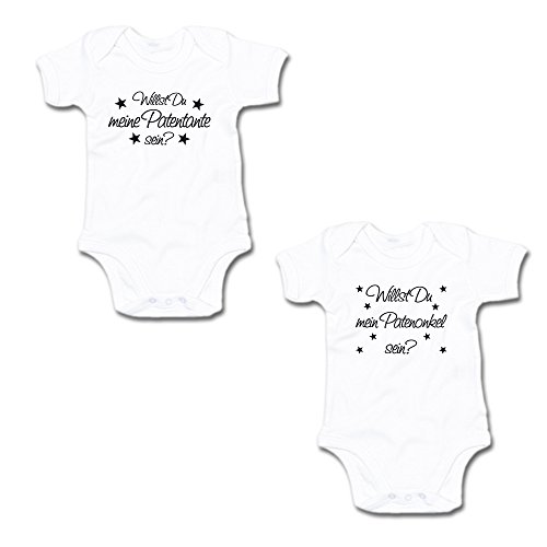 G-graphics Willst Du Meine Patentante Sein? & Willst Du Mein Patenonkel Sein? Baby-Body-Set 250.0208 (0-3 Monate, weiß/weiß) von G-graphics