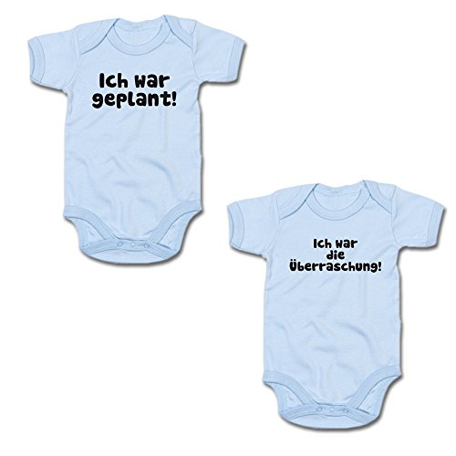 Ich war geplant! - Ich war die Überraschung! Twin-Set Baby-Body-Set (250.0045) (0-3 Monate, blau/blau) von G-graphics