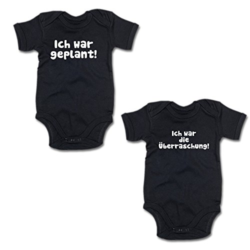Ich war geplant! - Ich war die Überraschung! Twin-Set Baby-Body-Set (250.0045) (0-3 Monate, schwarz/schwarz) von G-graphics