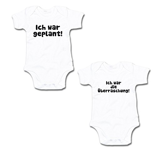 Ich war geplant! - Ich war die Überraschung! Twin-Set Baby-Body-Set (250.0045) (0-3 Monate, weiß/weiß) von G-graphics