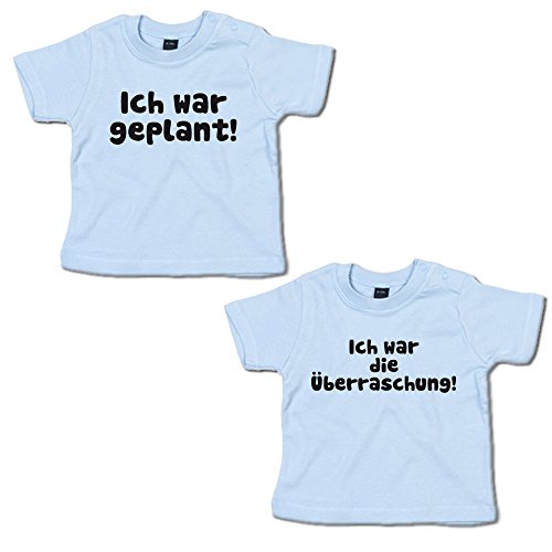 Ich war geplant! & Ich war die Überraschung! Twin-Set Baby T-Shirt 266.0149 (3-6 Monate, blau/blau) von G-graphics
