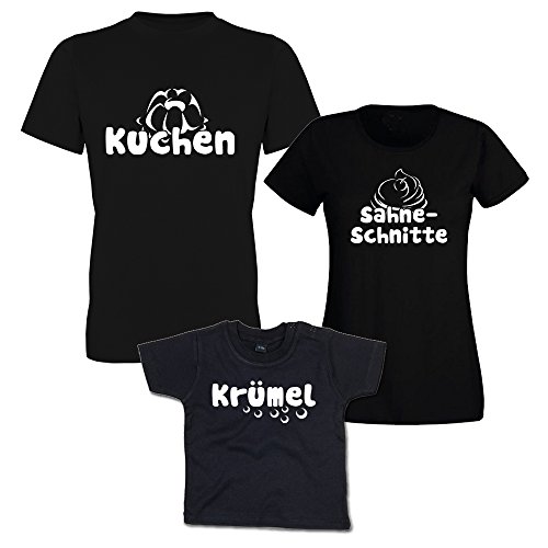 Kuchen, Sahneschnitte & Krümel - Vater, Mutter und Kind - T-Shirt-Set (293.0258) (Mann L/Frau 2XL / Kind 3-6 Monate) von G-graphics