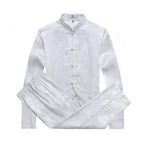 G-LIKE Chinesische Kleidung Tang Anzug - Traditionelle Klassische Kostüme Kampfkunst Kung Fu Tai Chi Qigong Lange Ärmel Drachen Muster Performance Uniform für Männer Frauen (Weiβ, L) von G-LIKE