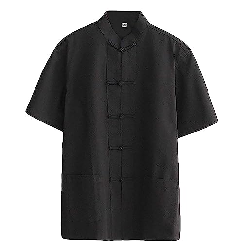 G-like Chinesische Tangzhuang Herren Hemden - Traditionelle Kostüme Kampfkunst Kung Fu Tai Chi Outfit Uniform Kurzärmelige Oberbekleidung Jacke Sommerkleidung für Männer – Baumwolle (Schwarz, M) von G-LIKE