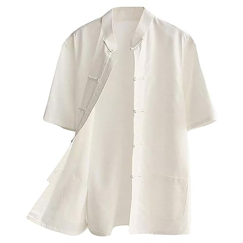 G-like Chinesische Tangzhuang Herren Hemden - Traditionelle Kostüme Kampfkunst Kung Fu Tai Chi Outfit Uniform Kurzärmelige Oberbekleidung Jacke Sommerkleidung für Männer – Baumwolle (Weiß, L) von G-LIKE