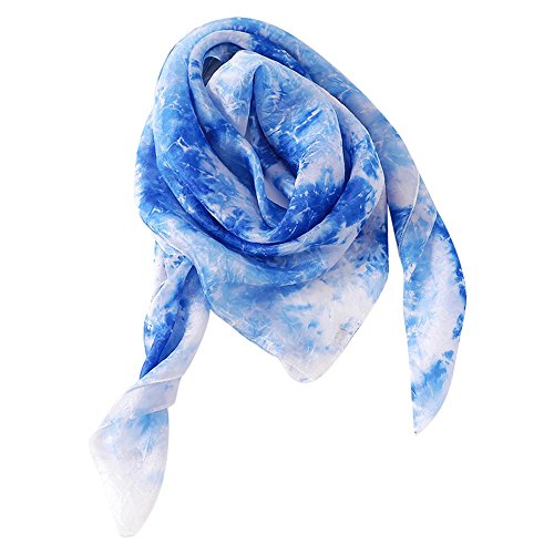 G-LIKE Damen Seidentuch Halstuch Seidenschal – Chinesische Luxuriöse 100% Echte Maulbeerseide Naturfaser Handarbeit Färbung Tie-Dye Batik Vierecktuch Kopftuch – 90 x 90 cm (Blau) von G-LIKE