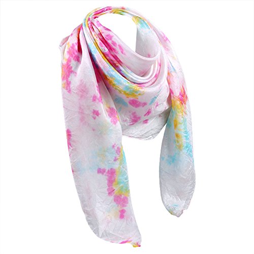 G-LIKE Damen Seidentuch Halstuch Seidenschal – Chinesische Luxuriöse 100% Echte Maulbeerseide Naturfaser Handarbeit Färbung Tie-Dye Batik Vierecktuch Kopftuch – 90 x 90 cm (Rosa&Weiß) von G-LIKE