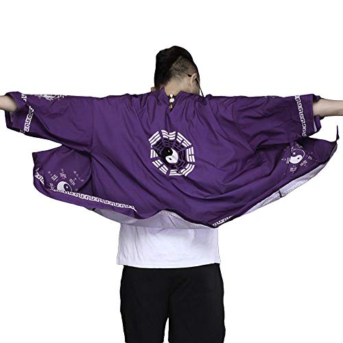 G-like Herren Sommer Kimono Cardigan – Traditionelle Japanische Kleidung Haori Kostüm Taoistische Robe Langarm Jacke Chinesischer Stil Umhang Nachthemd Bademantel Nachtwäsche für Männer (Lila) von G-LIKE
