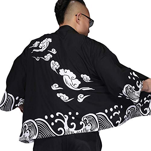 G-LIKE Herren Sommer Kimono Cardigan – Traditionelle Japanische Kleidung Haori Kostüm Taoistische Robe Langarm Jacke Chinesischer Stil Umhang Nachthemd Bademantel Nachtwäsche für Männer (Wolken) von G-LIKE