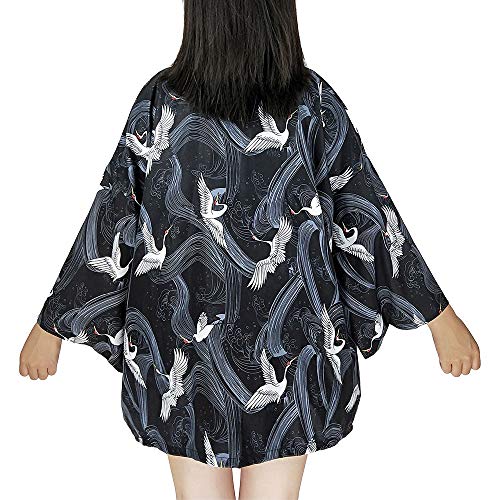 G-LIKE Japanische Kimonos Damen Kleiung - Traditionell Haori Kostüm Robe Tokio Harajuku Drachen Muster Antik Jacke Nachthemd Bademantel Nachtwäsche (Crane) von G-LIKE