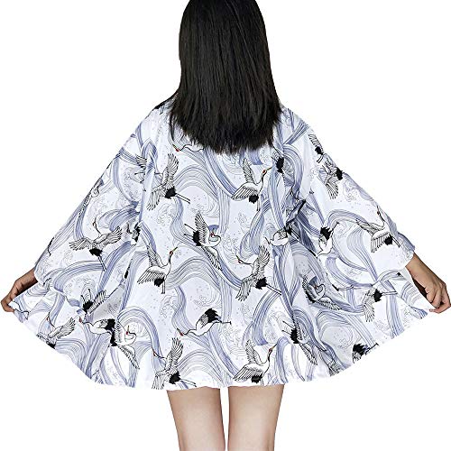 G-LIKE Japanische Kimonos Damen Kleiung - Traditionell Haori Kostüm Robe Tokio Harajuku Drachen Muster Antik Jacke Nachthemd Bademantel Nachtwäsche (White crane) von G-LIKE