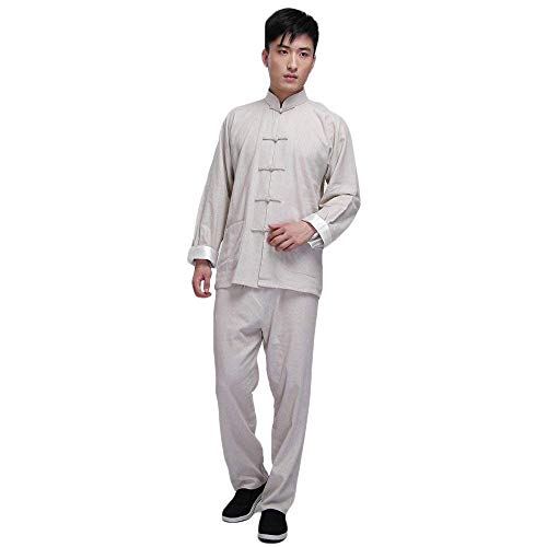 G-LIKE Kung Fu Herren Anzug - Traditionelle Chinesische Kampfkunst Tai Chi Qigong Wing Chun Shaolin Wushu Lange Ärmel Training Freizeit Kleidung Uniform Jacke Hose (Beige, L) von G-LIKE