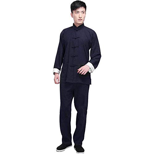 G-LIKE Kung Fu Herren Anzug - Traditionelle Chinesische Kampfkunst Tai Chi Qigong Wing Chun Shaolin Wushu Lange Ärmel Training Freizeit Kleidung Uniform Jacke Hose (Marineblau, L) von G-LIKE