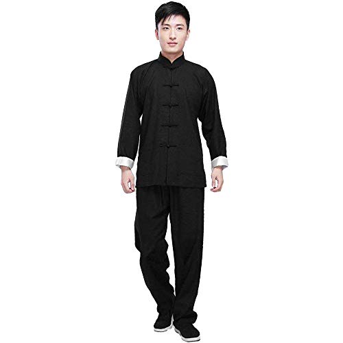 G-LIKE Kung Fu Herren Anzug - Traditionelle Chinesische Kampfkunst Tai Chi Qigong Wing Chun Shaolin Wushu Lange Ärmel Training Freizeit Kleidung Uniform Jacke Hose (Schwarz, L) von G-LIKE