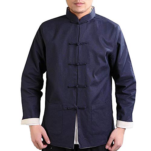 G-LIKE Kung Fu Herren Jacke - Traditionelle Chinesische Kampfkunst Tai Chi Qigong Wing Chun Shaolin Lange Ärmel Training Kleidung Doppelseitig Frühling Herbst Mantel Casual Look (Blau und Beige, M) von G-LIKE