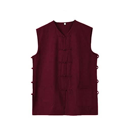G-LIKE Sport Training Weste - Traditionelle Chinesische Handarbeit Tangzhuang Stil Kampfkunst Kung Fu Tai Chi Qi Gong Wushu Taekwondo Uniform Sporthemd Bekleidung für Männer Frauen (Weinrot, XXL) von G-LIKE