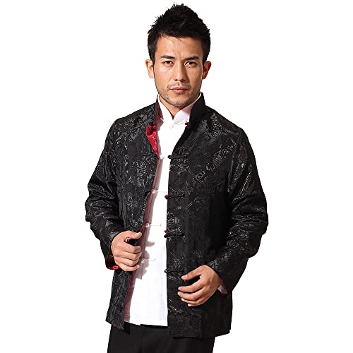 G-LIKE Zweiseitige Chinesische Herren Jacke – Traditionelle Kampfkunst Kung Fu Tai Chi Uniform Langarm Kleidung Kostüm Freizeitkleidung für Männer (as3, Alpha, xx_l, Regular, Regular, SchwarzRot) von G-LIKE