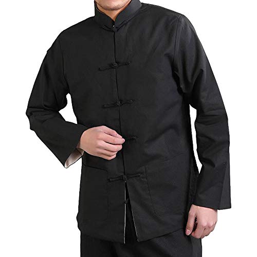 G-like Kung Fu Herren Jacke - Traditionelle Chinesische Kampfkunst Tai Chi Qigong Wing Chun Shaolin Lange à„rmel Training Kleidung Doppelseitig Frühling Herbst Mantel Casual Look, Schwarz und Beige, L von G-LIKE