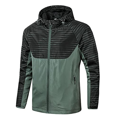 Dünn Regenjacke Herren Wasserdicht Atmungsaktiv Leicht mit Kapuze Fahrrad Sommer Windbreaker (Grün, XXL) von G-real