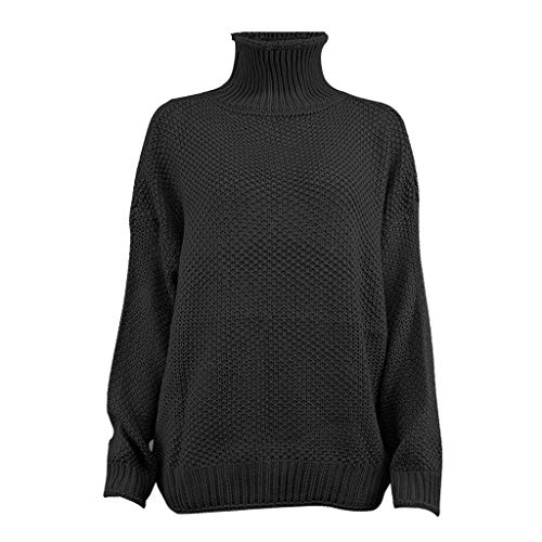 G-real Pullover Damen Winter Rollkragen Strickpullover Grobstrick Einfarbig Pulli Langarm Warm Strickoberteile Basic Elegant Casual Jumper Pullover Oversize Lässige Lose Langarmshirts (Schwarz, XL) von G-real