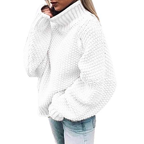 G-real Pullover Damen Winter Rollkragen Strickpullover Grobstrick Einfarbig Pulli Langarm Warm Strickoberteile Basic Elegant Casual Jumper Pullover Oversize Lässige Lose Langarmshirts (Weiß, XXL) von G-real