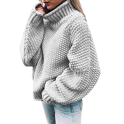 Pullover Damen Winter Rollkragen Strickpullover Grobstrick Einfarbig Pulli Langarm Warm Strickoberteile Basic Elegant Casual Jumper Pullover Oversize Lässige Lose Langarmshirts (Grau, M) von G-real