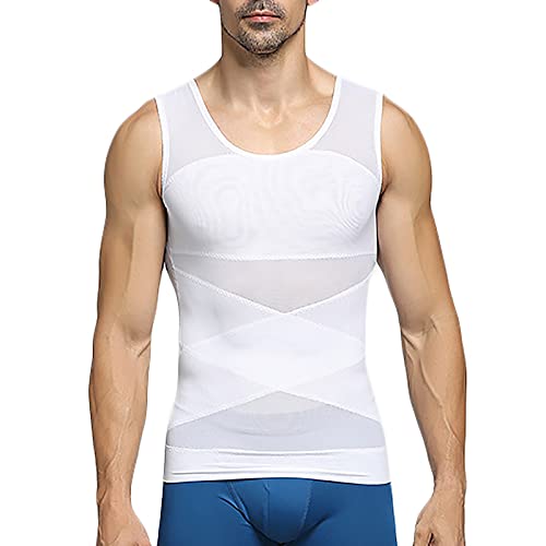 G&F Bauchweg-Kompressions-T-Shirt zum Verstecken von Männern und Brüsten für Männer, Shapewear für einen flachen Bauch, Farbe: Weiß, Größe: M von G&F