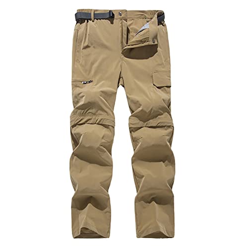 G&F Herren Wanderhose Abnehmbar Zip Off Trekkinghose Softshellhose Schnell Trocknend Elastisch Sommer Funktionshose für Wandern und Freizeit (Color : Khaki, Size : 3XL) von G&F