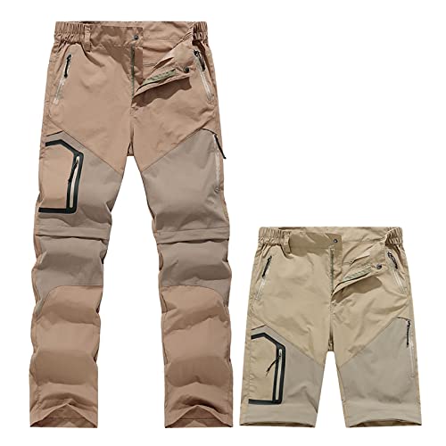 G&F Herren Wanderhose Zip Off Wasserdicht Softshellhose Outdoor Funktionshose Trekkinghose Entfernbar Schnell Trockend (Color : Khaki, Size : M) von G&F