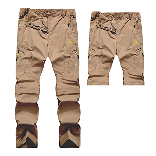 G&F Herren Wanderhose Zip Off Wasserdicht Softshellhose Outdoor Funktionshose Trekkinghose Entfernbar Schnell Trockend Atmungsaktiv (Color : Khaki, Size : 3XL) von G&F