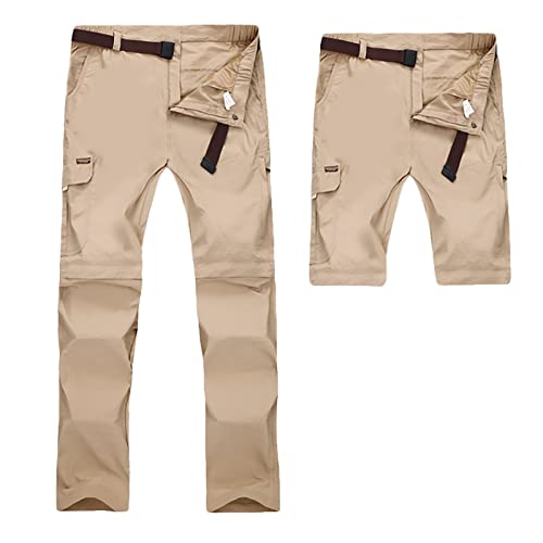 G&F Herren Zip Off Wanderhose Abnehmbar Trekkinghose, Atmungsaktiv Outdoorhose Arbeit Hosen Schnell Trockend Sommer (Color : Khaki, Size : 5XL) von G&F