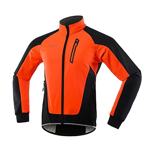 G&F Winter Warm Thermo Softshell Radjacke Winddicht Wasserdicht Herren MTB Fahrrad Atmungsaktiv Reflektierender Mantel (Color : Orange, Size : XXL) von G&F