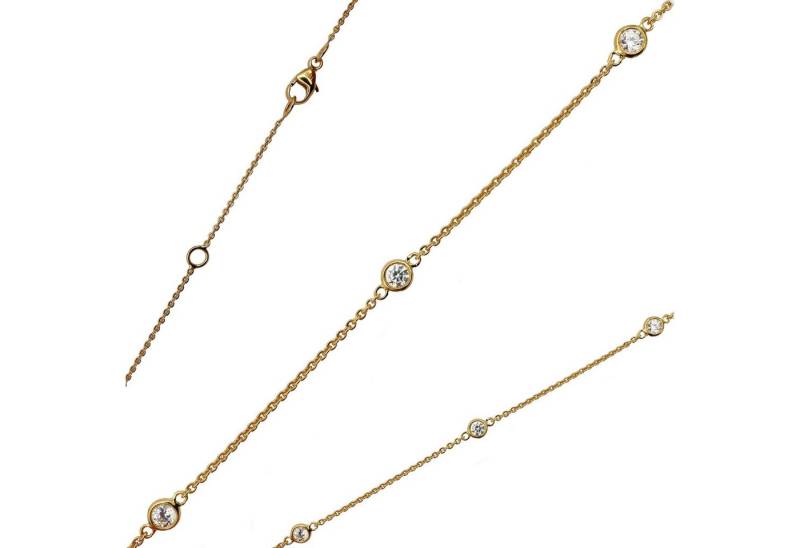 G & J Collier Ankerkette rund mit 5 Zirkonias 585 14Karat Gold 1,10mm 42+3cm mit Öse (inkl. Schmucketui), Made in Germany von G & J