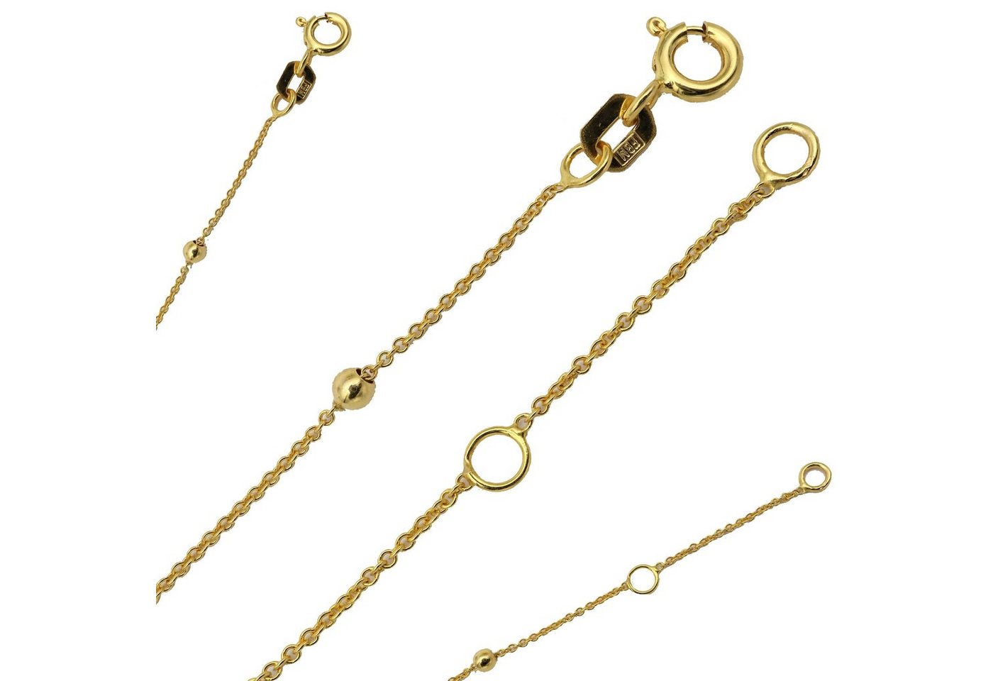G & J Goldarmband Ankerkette rund (1mm) mit 4Kugeln (2,5mm) 585 14Karat Gold 19cm lang (inkl. Schmucketui), Made in Germany von G & J