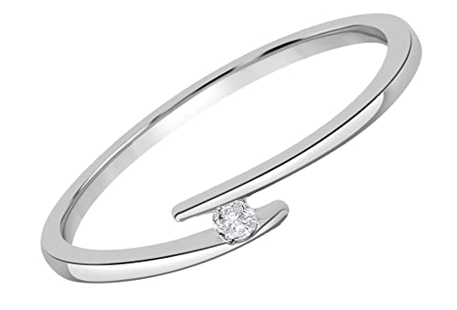 Ring aus 9-karätigem Weißgold mit Diamant, Weißgold, Diamant von G&S Diamonds