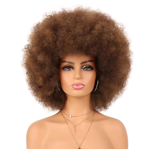 G&T Wig 70s Afro Puff Mixed Brown Wigs for Black Women Glueless Wear and Go Wig Natural Looking Fluffy and Large Bouncy Afro Wigs for Daily Party Use (30/33) von G&T Wig