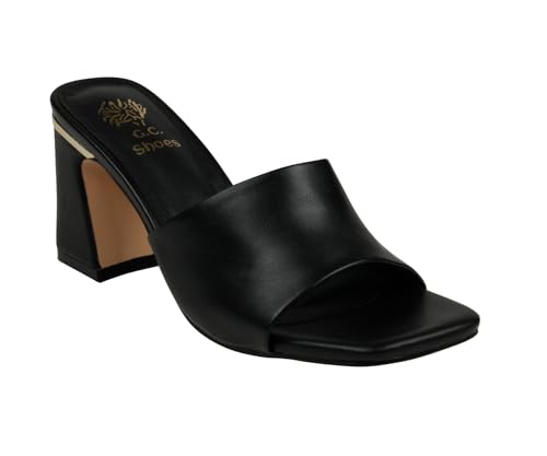 G.C. Shoes Soho Blockabsatz mit quadratischem Zehenbereich, Obermaterial aus gewebtem Leder und rutschfester Gummisohle, Schwarz, 39 EU von G.C. Shoes
