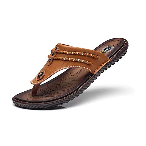 G&F Flip Flops Herren Sandalen Rindsleder Oben Strand Hausschuhe Wasserschuhe Sehnensohle 38-44 (Color : Brown, Size : 44) von G.F.