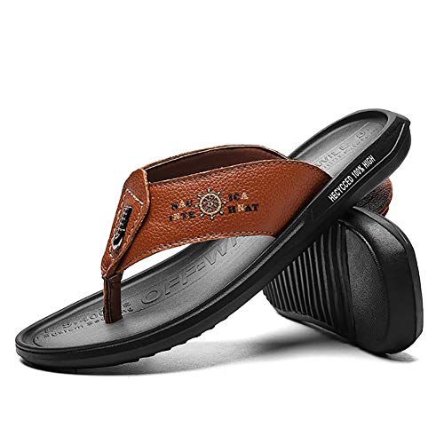 G&F Herren Summer Flipflop Anti-Rutsch-Hausschuhe Strandschuhe Bequeme Kuh Leder Gummi Weiche Unterseite (Color : Yellow Brown, Size : 46) von G.F.