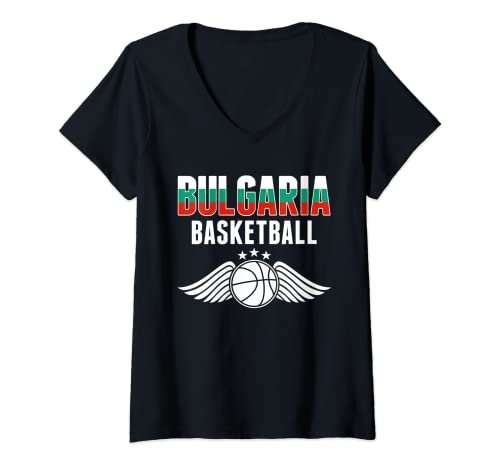 Damen Bulgarien Basketball Fans Trikot Bulgarische Flagge Sport Liebhaber T-Shirt mit V-Ausschnitt von G2T Bulgaria Summer Sports Basketball