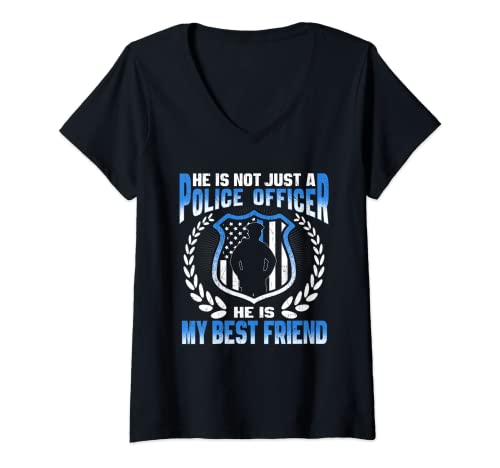 Damen Mein bester Freund ist ein mutiger Polizist stolzer Polizeifreund T-Shirt mit V-Ausschnitt Damen Mein bester Freund ist ein mutiger Polizist stolzer Polizeifreund T-Shirt mit V-Ausschnitt von G2T Proud Police Family