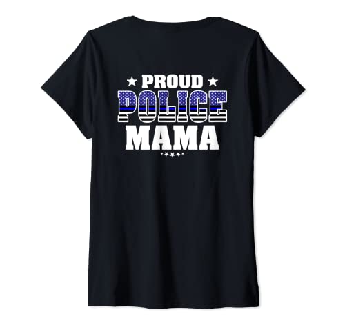 Damen Stolze Polizeimama Thin Blue Line Mutter des US-Polizisten T-Shirt mit V-Ausschnitt Damen Stolze Polizeimama Thin Blue Line Mutter des US-Polizisten T-Shirt mit V-Ausschnitt von G2T Proud Police Family
