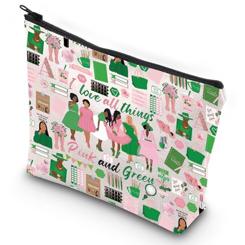 G2TUP Alpha Sorority Kosmetiktasche für Damen, Reise-Kulturbeutel, Make-up-Tasche, "I Love All Things", Rosa und Grün, Love All Things New, 无 von G2TUP