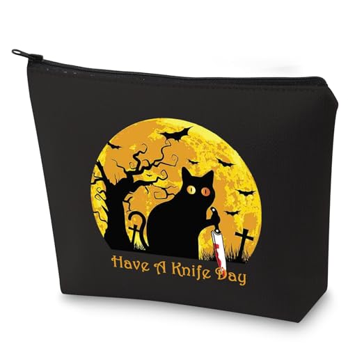 G2TUP Katze mit Messer Kosmetik Make Up Tasche Mörderische Katze Reißverschluss Tasche Have A Knife Day Lustige Schwarze Katze Geschenk, Schwarze Katze Make-up-Tasche, 无 von G2TUP