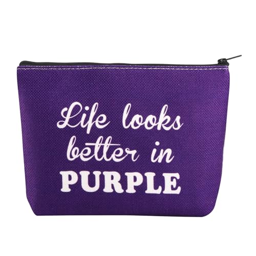 G2TUP Lila Geschenke für Frauen Make-up-Kosmetiktasche Life Looks Better in lila Design Reißverschlusstasche Lila Liebhaber Geschenk, Life Looks Better in Purple M, 无 von G2TUP