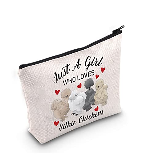 G2TUP Silkie Huhn-Liebhaber-Geschenk A Girl Who Loves Silkie Chickens Make-up-Tasche Silkie Chicken Owner Kosmetiktasche Crazy Chicken Lady Reißverschluss Reisetasche, Who Loves Silkie Hühner weiße von G2TUP